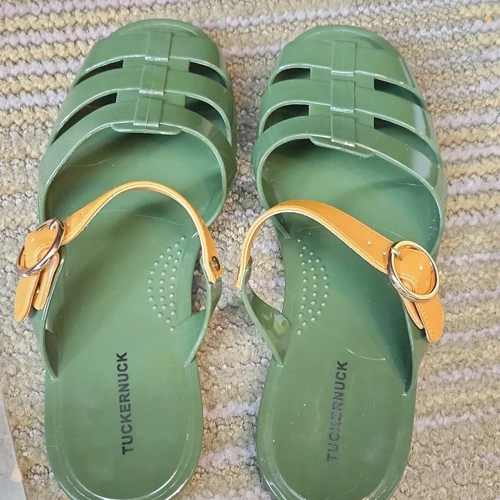 Tuckernuck Green Jelly Sandals with Yellow Straps